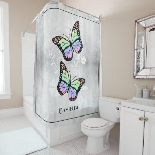 Rainbow Butterfly Floral Shower Curtain