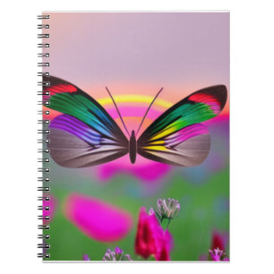 Rainbow Butterfly Flying Across a Field of Flowers Notebook