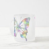 Rainbow butterfly frosted glass coffee mug (Front Left)