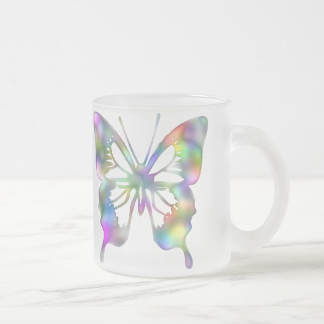 Rainbow butterfly frosted glass coffee mug (Right)