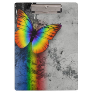 Rainbow Butterfly Gray Black Pattern Print Clipboard