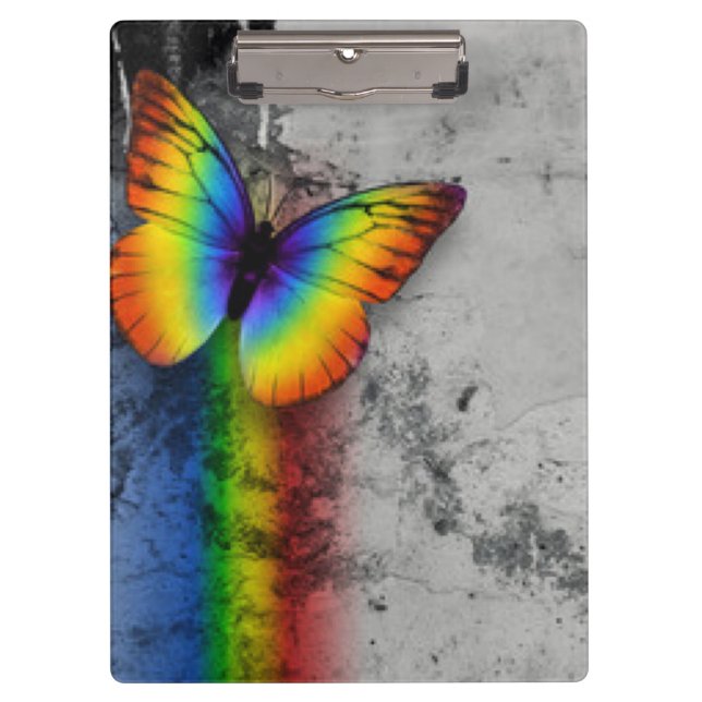 Rainbow Butterfly Gray Black Pattern Print Clipboard (Front)
