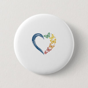 Rainbow Butterfly Heart Vintage Engraving Design_1 Button