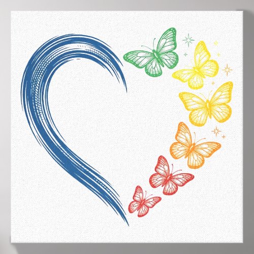 Rainbow Butterfly Heart Vintage Engraving Design_1 Canvas Photo Tile