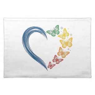 Rainbow Butterfly Heart Vintage Engraving Design_1 Cloth Placemat