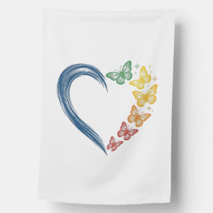 Rainbow Butterfly Heart Vintage Engraving Design_1 House Flag