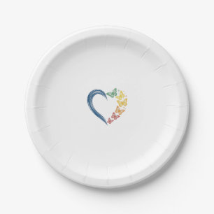 Rainbow Butterfly Heart Vintage Engraving Design_1 Paper Plates