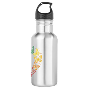 Rainbow Butterfly Heart Vintage Engraving Design_1 Stainless Steel Water Bottle