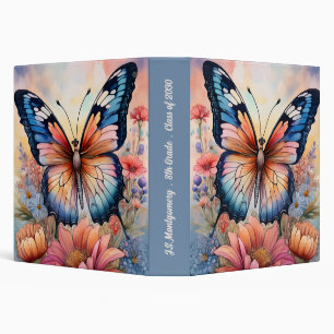 Rainbow Butterfly in a Flower Garden 3 Ring Binder