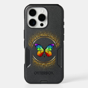 Rainbow Butterfly in a Golden Circle  iPhone 16 Pro Case