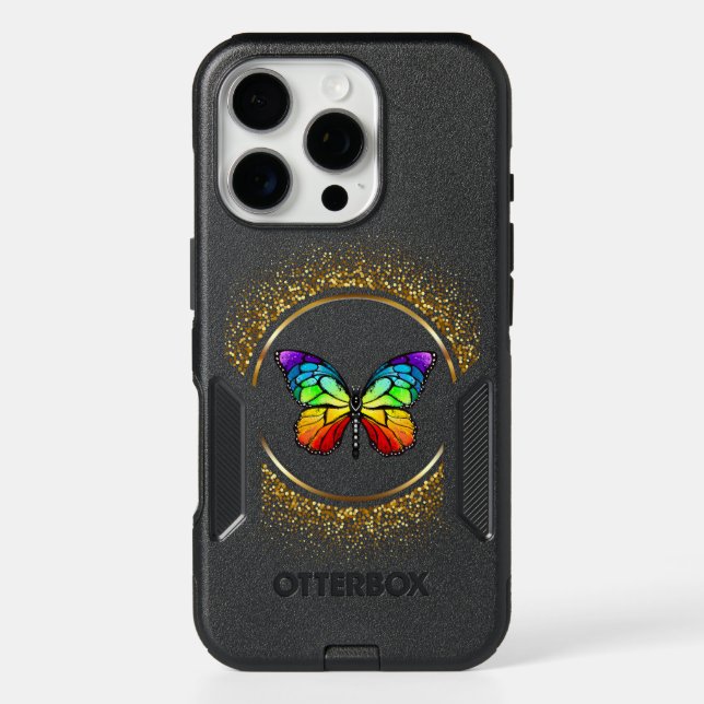 Rainbow Butterfly in a Golden Circle  Otterbox iPhone Case (Back)