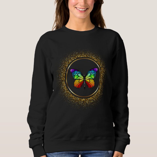 Rainbow Butterfly in a Golden Circle sweatshirt (Front)