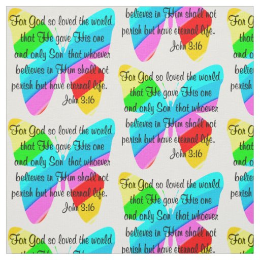 RAINBOW BUTTERFLY JOHN 3:16 SCRIPTURE FABRIC