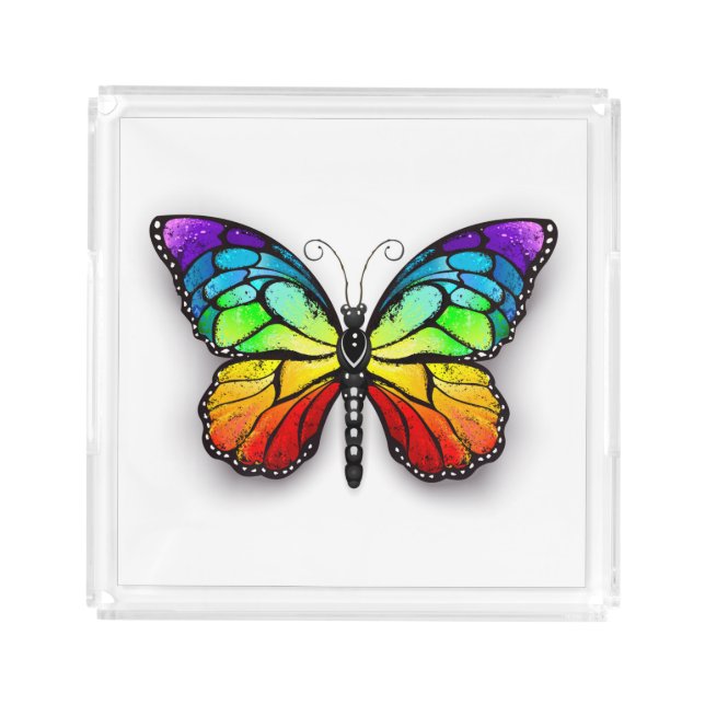 Rainbow butterfly Monarch Acrylic Tray (Front)
