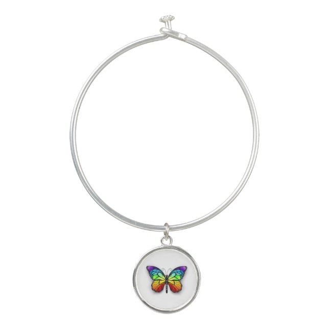 Rainbow butterfly Monarch Bangle Bracelet (Front)