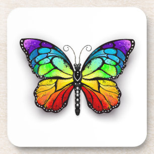 Rainbow butterfly Monarch Beverage Coaster