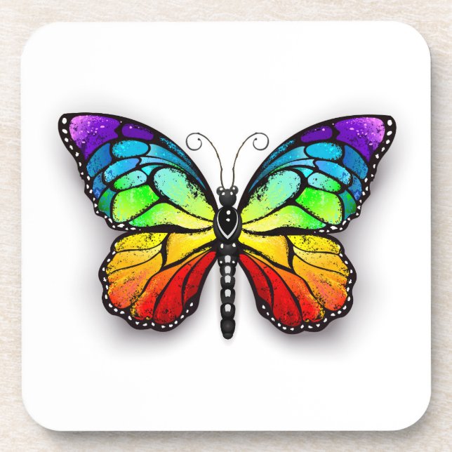 Rainbow butterfly Monarch Beverage Coaster (Front)