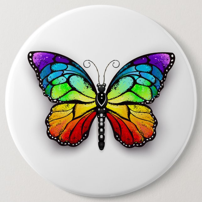 Rainbow butterfly Monarch Button (Front)
