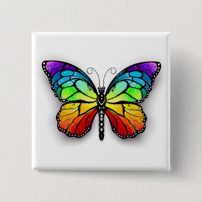 Rainbow butterfly Monarch Button (Front)