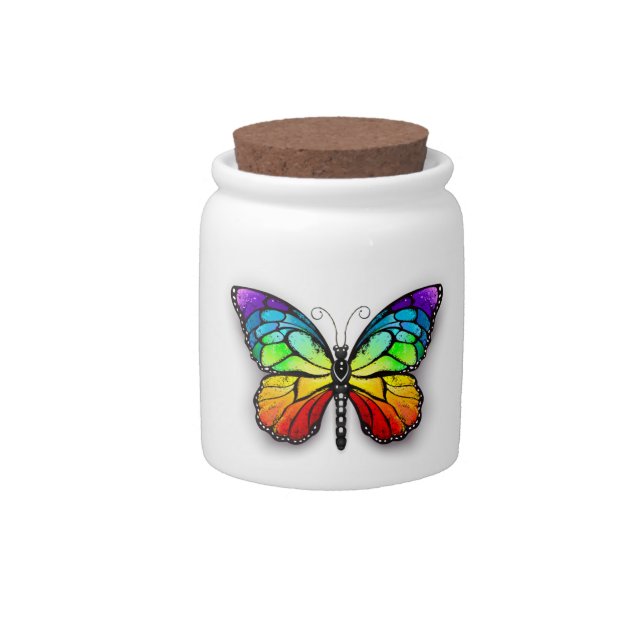 Rainbow butterfly Monarch Candy Jar (Front)