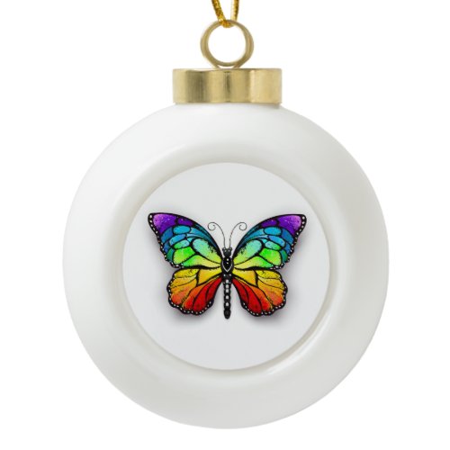 Rainbow butterfly Monarch Ceramic Ball Christmas Ornament
