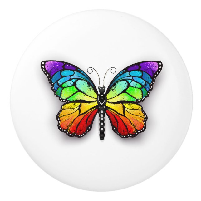 Rainbow butterfly Monarch Ceramic Knob (Front)