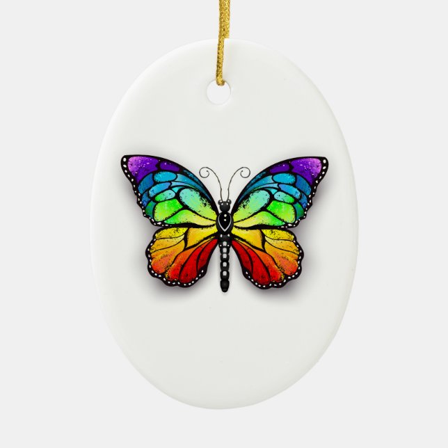 Rainbow butterfly Monarch Ceramic Ornament (Front)