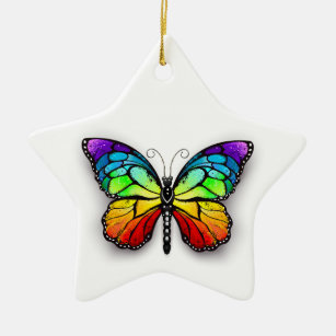 Rainbow butterfly Monarch Ceramic Ornament