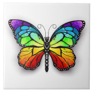 Rainbow butterfly Monarch Ceramic Tile