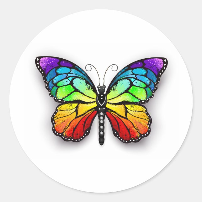 Rainbow butterfly Monarch Classic Round Sticker (Front)
