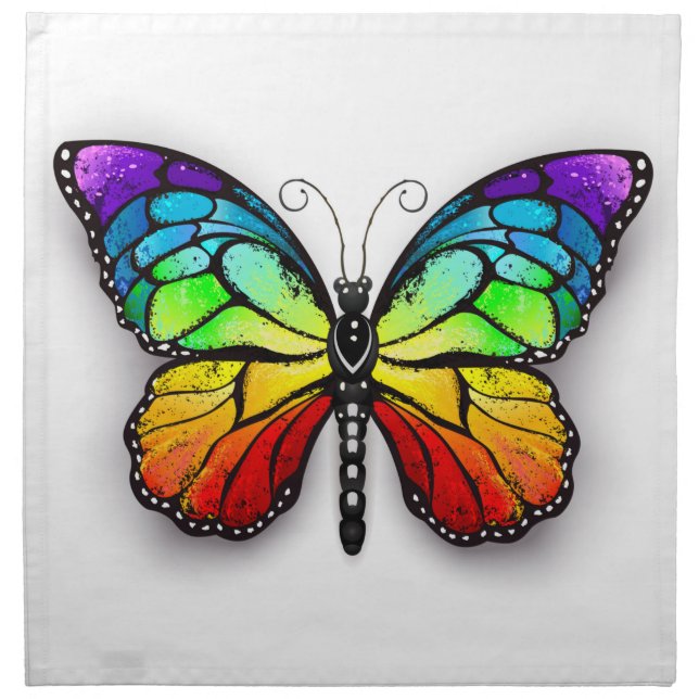 Rainbow butterfly Monarch Cloth Napkin (Front)