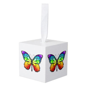 Rainbow butterfly Monarch Cube Ornament