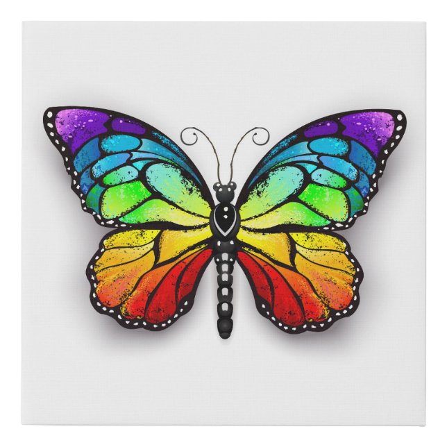 Rainbow butterfly Monarch Faux Canvas Print (Front)