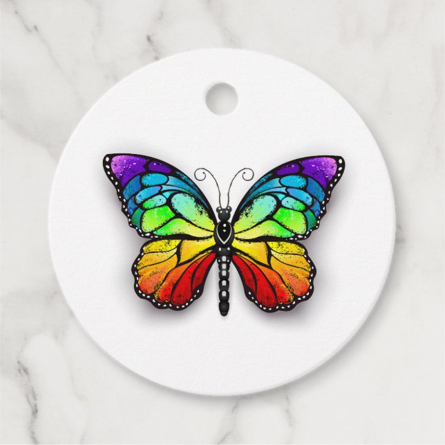 Rainbow butterfly Monarch Favor Tags (Front)