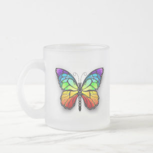 Rainbow butterfly Monarch Frosted Glass Coffee Mug