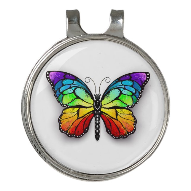 Rainbow butterfly Monarch Golf Hat Clip (Front)