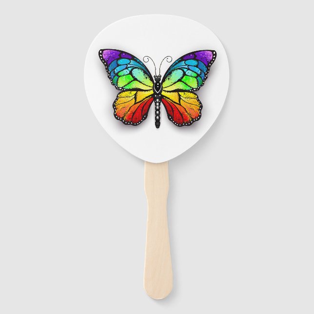 Rainbow butterfly Monarch Hand Fan (Front)