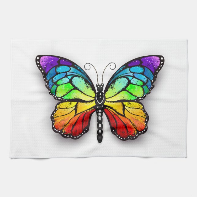Rainbow butterfly Monarch Kitchen Towel (Horizontal)