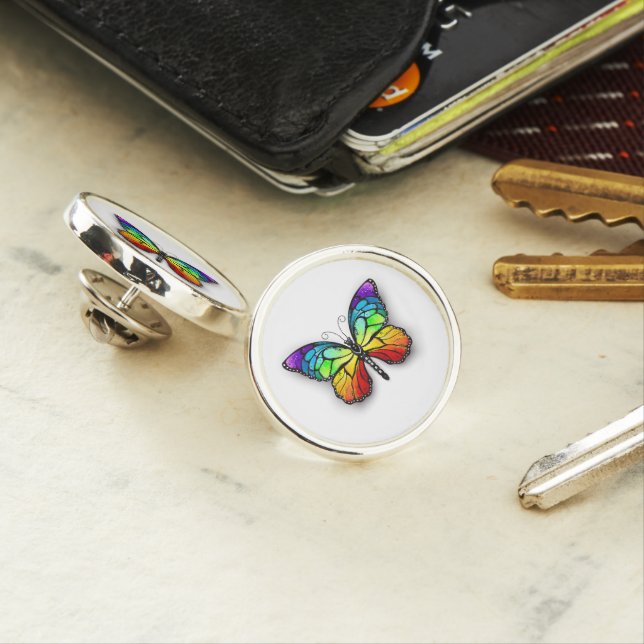 Rainbow butterfly Monarch Lapel Pin (In Situ)