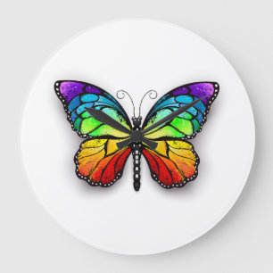 Rainbow butterfly Monarch Large Clock