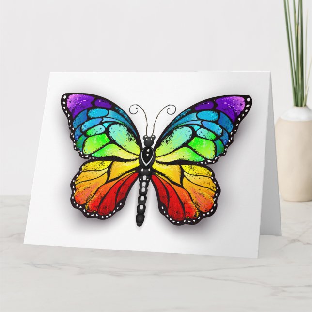 Rainbow butterfly Monarch Letterpress Thank You Card (Front)