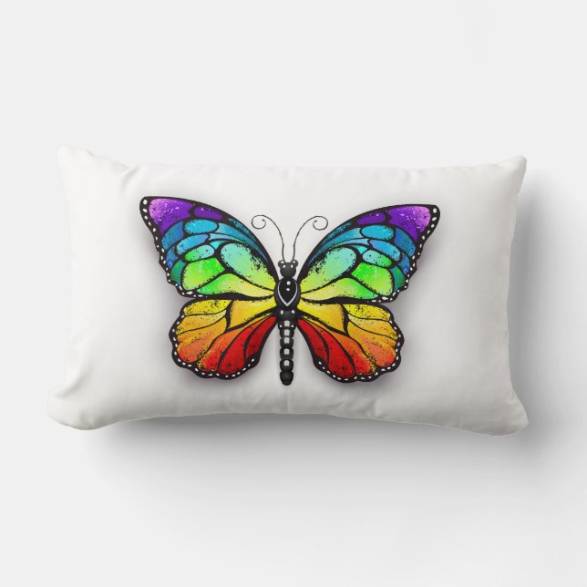 Rainbow butterfly Monarch Lumbar Pillow (Front)