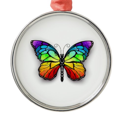 Rainbow butterfly Monarch Metal Ornament