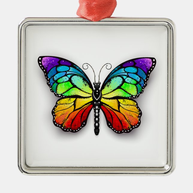 Rainbow butterfly Monarch Metal Ornament (Front)