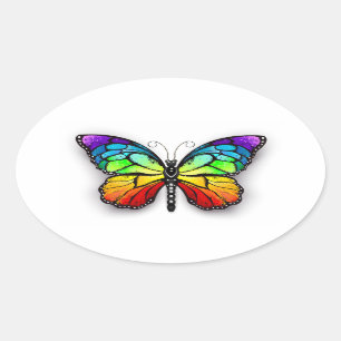 Rainbow butterfly Monarch Oval Sticker