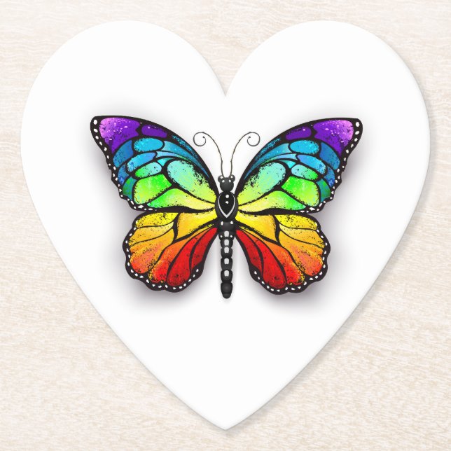 Rainbow butterfly Monarch Paper Coaster (Front)