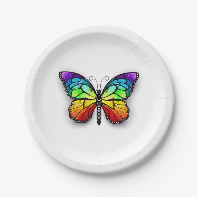 Rainbow butterfly Monarch Paper Plates (Front)