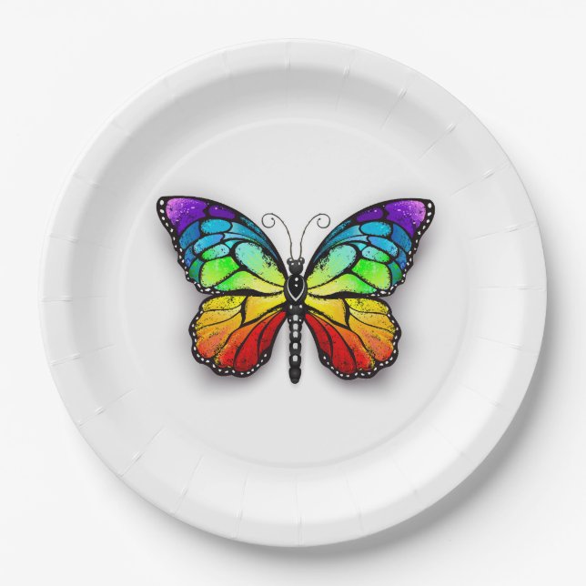Rainbow butterfly Monarch Paper Plates (Front)