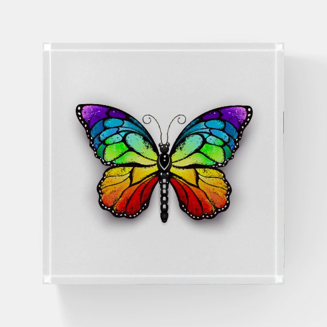 Rainbow butterfly Monarch Paperweight (Front)