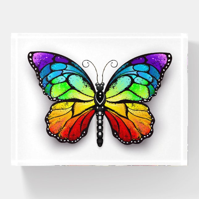 Rainbow butterfly Monarch Paperweight (Front)